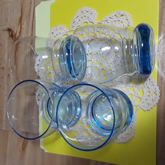 Vintage Libbey Set of 4 Lt Blue Azure Wide Mouth Stackable Glasses. - Picture 7 of 10